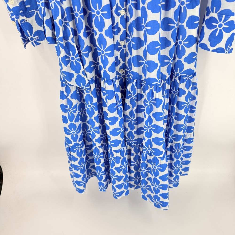 Boden Shirt Dress Blue Size 10P Floral Cotton Tiered Midi Belted Pockets - Picture 6 of 10